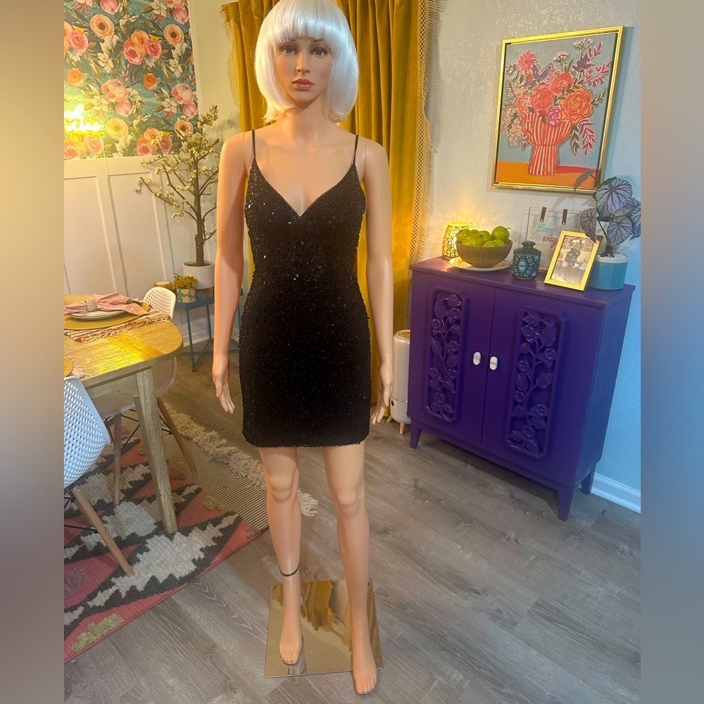 GIANNI BINI Black Sexy Sequin Mini Dress Sz 1 - NWT